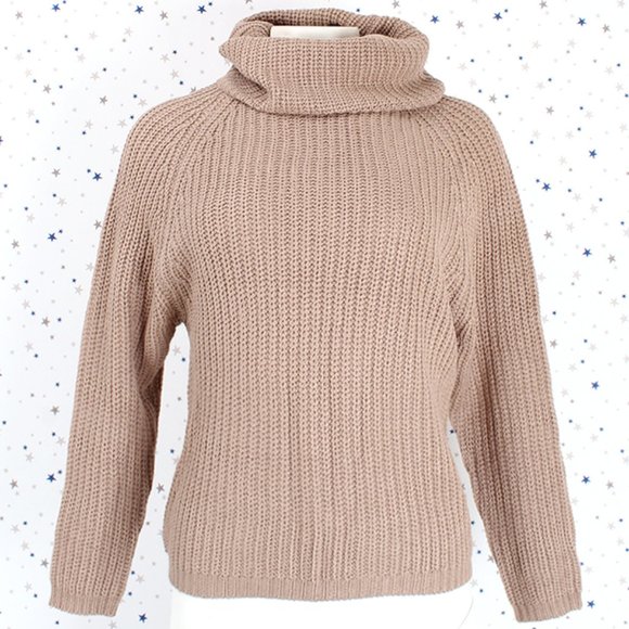 Raglan Long Sleeve Turtle Neck Knit Sweater Khaki - Picture 1 of 7